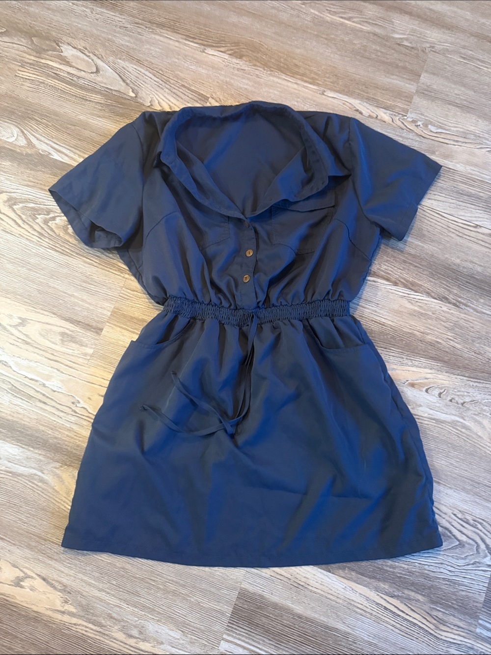 SHEIN Navy Short Sleeve Drawstring Waist Mini Dress
